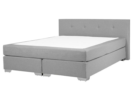 EU King Divan Bed Grey Fabric Upholstered 5ft3 Frame with Headrest and Mattress Beliani