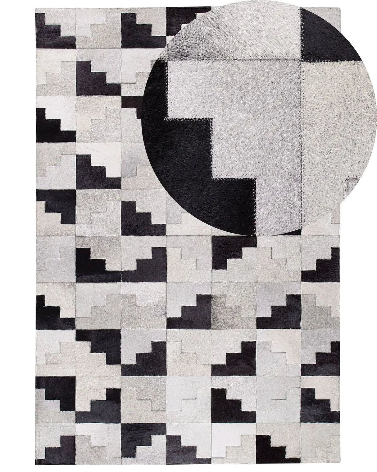 Rug Black with Grey Leather 140 x 200 cm Modern Patchwork Handmade Rectangular Carpet Beliani