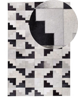Rug Black with Grey Leather 160 x 230 cm Modern Patchwork Handmade Rectangular Carpet Beliani