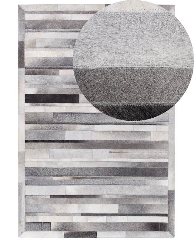 Rug Light Grey Leather 140 x 200 cm Modern Patchwork Pattern Handcrafted Beliani