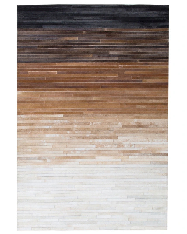Rug Brown Beige Leather 140 x 200 cm Modern Patchwork Ombre Multicolour Handcrafted Beliani