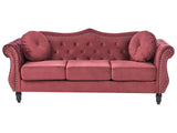 Sofa Dark Red Velvet 3 Seater Nailhead Trim Button Tufted Throw Pillows Rolled Arms Glam Beliani