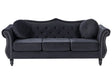 Sofa Black Velvet 3 Seater Nailhead Trim Button Tufted Throw Pillows Rolled Arms Glam Beliani