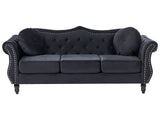 Sofa Black Velvet 3 Seater Nailhead Trim Button Tufted Throw Pillows Rolled Arms Glam Beliani
