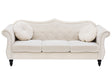 Sofa Beige Velvet 3 Seater Nailhead Trim Button Tufted Throw Pillows Rolled Arms Glam Beliani