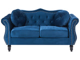 Sofa Blue Velvet 2 Seater Nailhead Trim Button Tufted Throw Pillows Rolled Arms Glam Beliani