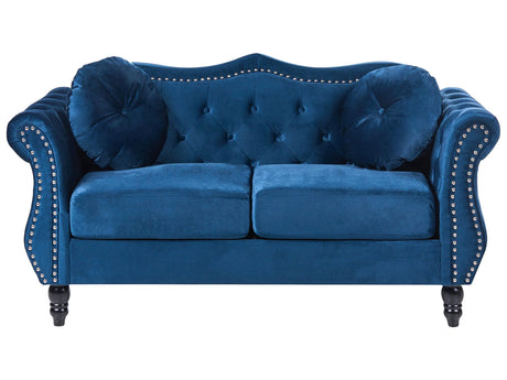 Sofa Blue Velvet 2 Seater Nailhead Trim Button Tufted Throw Pillows Rolled Arms Glam Beliani