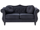 Sofa Black Velvet 2 Seater Nailhead Trim Button Tufted Throw Pillows Rolled Arms Glam Beliani