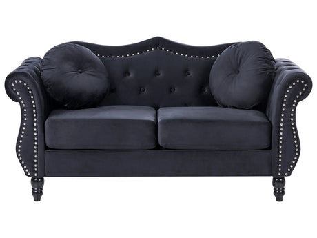 Sofa Black Velvet 2 Seater Nailhead Trim Button Tufted Throw Pillows Rolled Arms Glam Beliani