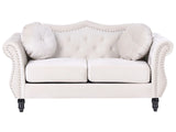 Sofa Light Beige Velvet 2 Seater Nailhead Trim Button Tufted Throw Pillows Rolled Arms Glam Beliani