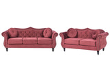 Living Room Set Dark Red Velvet 2 Seater 3 Seater Nailhead Trim Button Tufted Throw Pillows Rolled Arms Glam Beliani