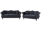 Living Room Set Black Velvet 2 Seater 3 Seater Nailhead Trim Button Tufted Throw Pillows Rolled Arms Glam Beliani