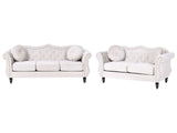 Living Room Set Beige Velvet 2 Seater 3 Seater Nailhead Trim Button Tufted Throw Pillows Rolled Arms Glam Beliani