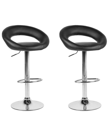 Set of 2 Bar Stools Black Faux Leather Upholstery Footstool Swivel Gas Lift Adjustable Height Minimalist Beliani