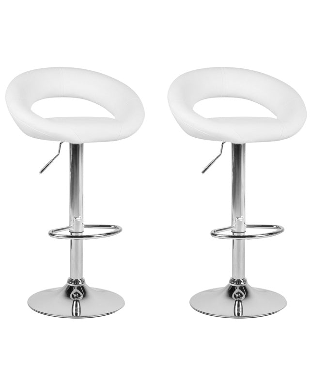 Set of 2 Bar Stools White Faux Leather Upholstery Footstool Swivel Gas Lift Adjustable Height Minimalist Beliani