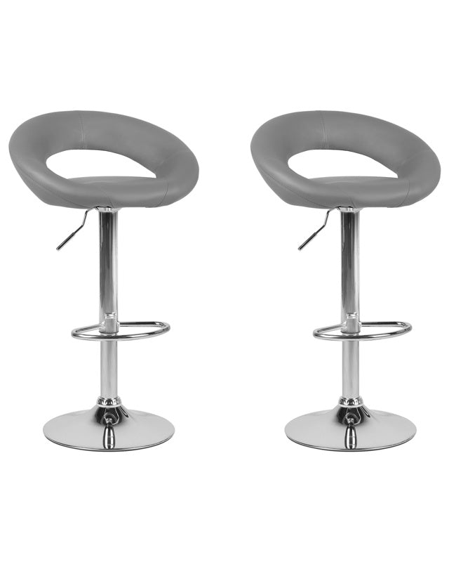 Set of 2 Bar Stools Grey Faux Leather Upholstery Footstool Swivel Gas Lift Adjustable Height Minimalist Beliani