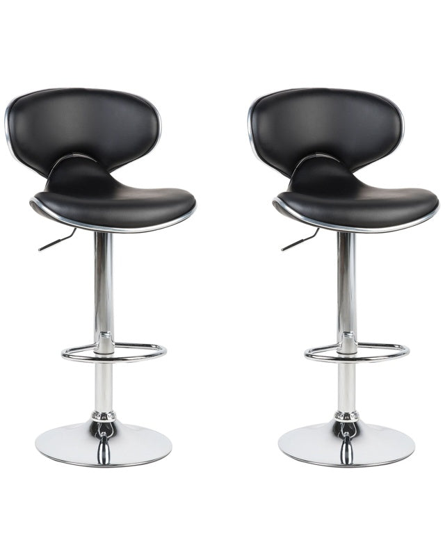 Set of 2 Bar Chairs Black Faux Leather Upholstery Footstool Swivel Gas Lift Adjustable Height Glamour Beliani