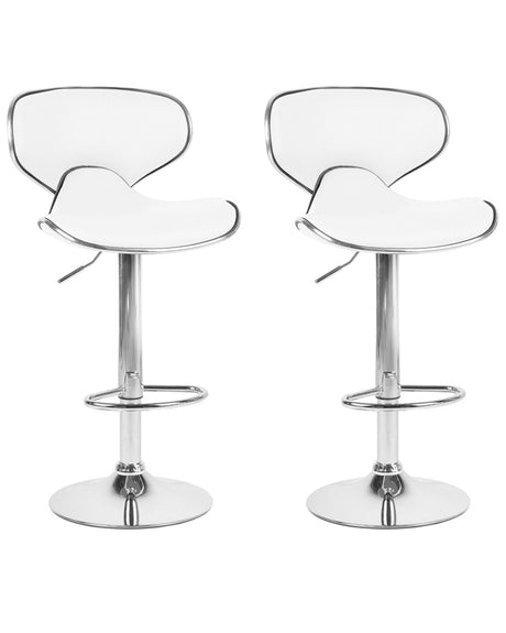 Set of 2 Bar Chairs White Faux Leather Upholstery Footstool Swivel Gas Lift Adjustable Height Glamour Beliani