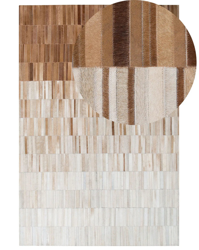 Area Rug Beige Leather 140 x 200 cm Rectangular Patchwork Handcrafted Beliani