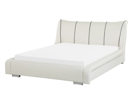 Bed Frame White Leather EU Double Size 4ft6 Slatted Base Upholstered Headboard Modern Beliani