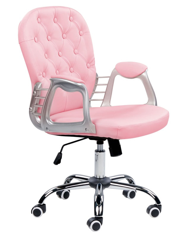 Office Chair Pink Faux Leather Gas Lift Height Adjustable Button with Tufted Backrest and Full Swivel Beliani