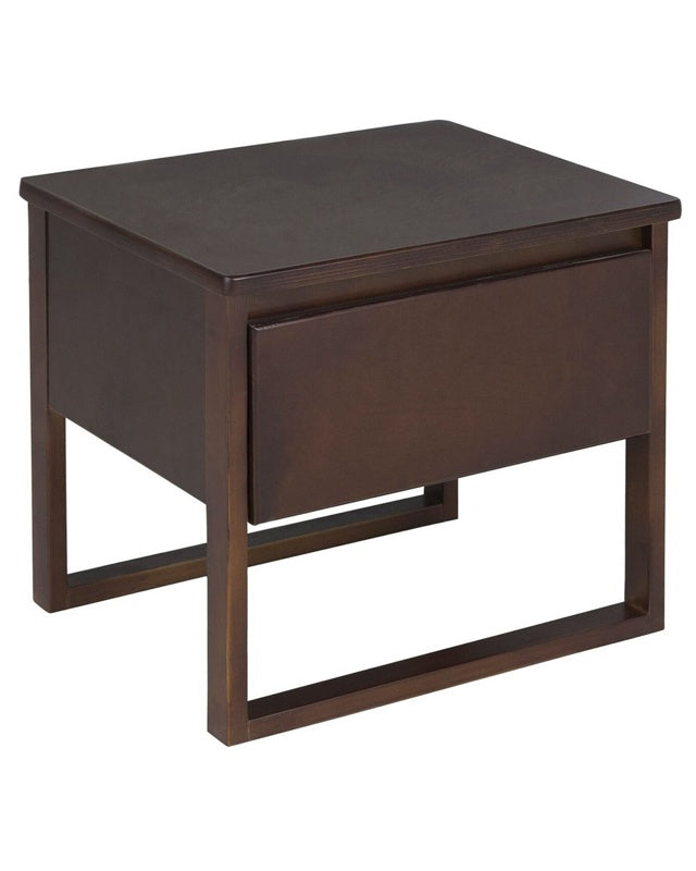 Bedside Table Dark Pinewood 50 x 41 cm Drawer Oiled Finish Contemporary Beliani