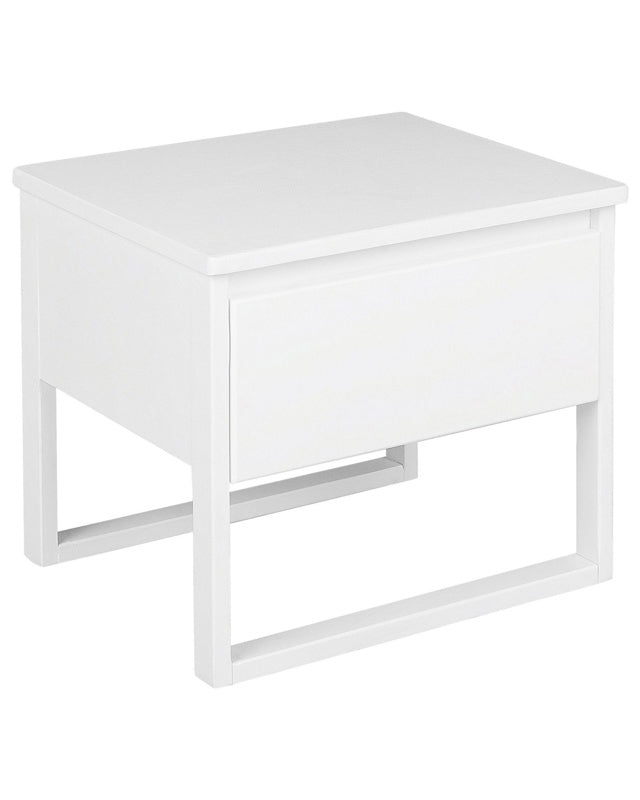 Bedside Table White Pine Wood 50 x 43 cm with One Drawer Beliani