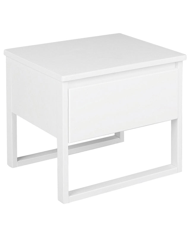 Bedside Table White Pine Wood 50 x 43 cm with One Drawer Beliani