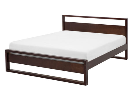 EU Double Bed Frame Dark Pine Wood 140 x 200 cm 4ft6 Slatted Beliani