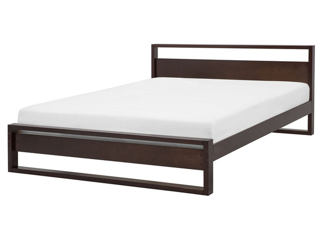 Double Bed Frame Dark Pine Wood 160 x 200 cm EU King Size Slatted Beliani