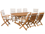 Outdoor Dining Set Light Acacia Wood with Off-White Cushions 8 Seater Table Folding Chairs Rustic Design Beliani