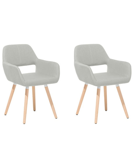 Set of 2 Dining Chairs Light Grey Fabric Upholstery Light Wood Legs Modern Eclectic Style Beliani