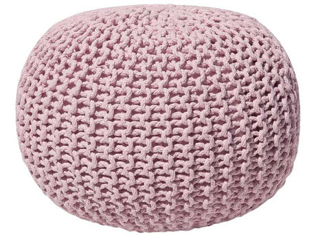 Pouf Ottoman Pink Knitted Cotton EPS Beads Filling Round Small Footstool 50 x 35 cm Beliani