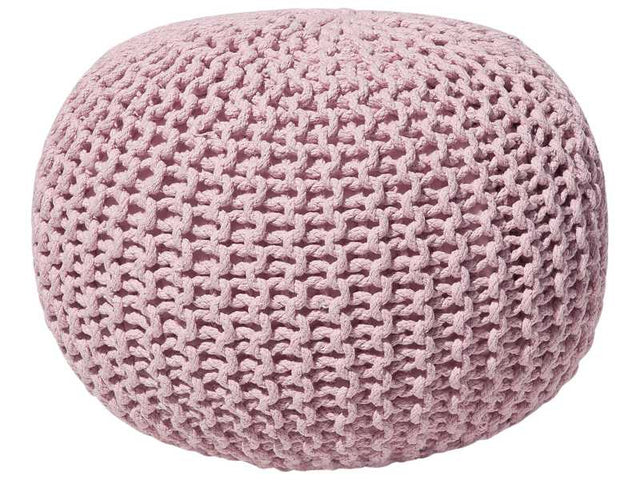 Pouf Ottoman Pink Knitted Cotton EPS Beads Filling Round Small Footstool 50 x 35 cm Beliani