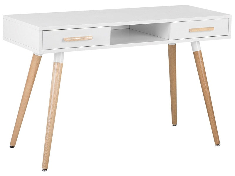 Desk White 120 x 45 cm 2 Drawers Shelf Solid Wood Legs Scandinavian Beliani