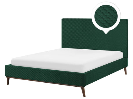 EU Double Bed Green Fabric 4ft6 Upholstered Frame Honeycomb Quilted Beliani