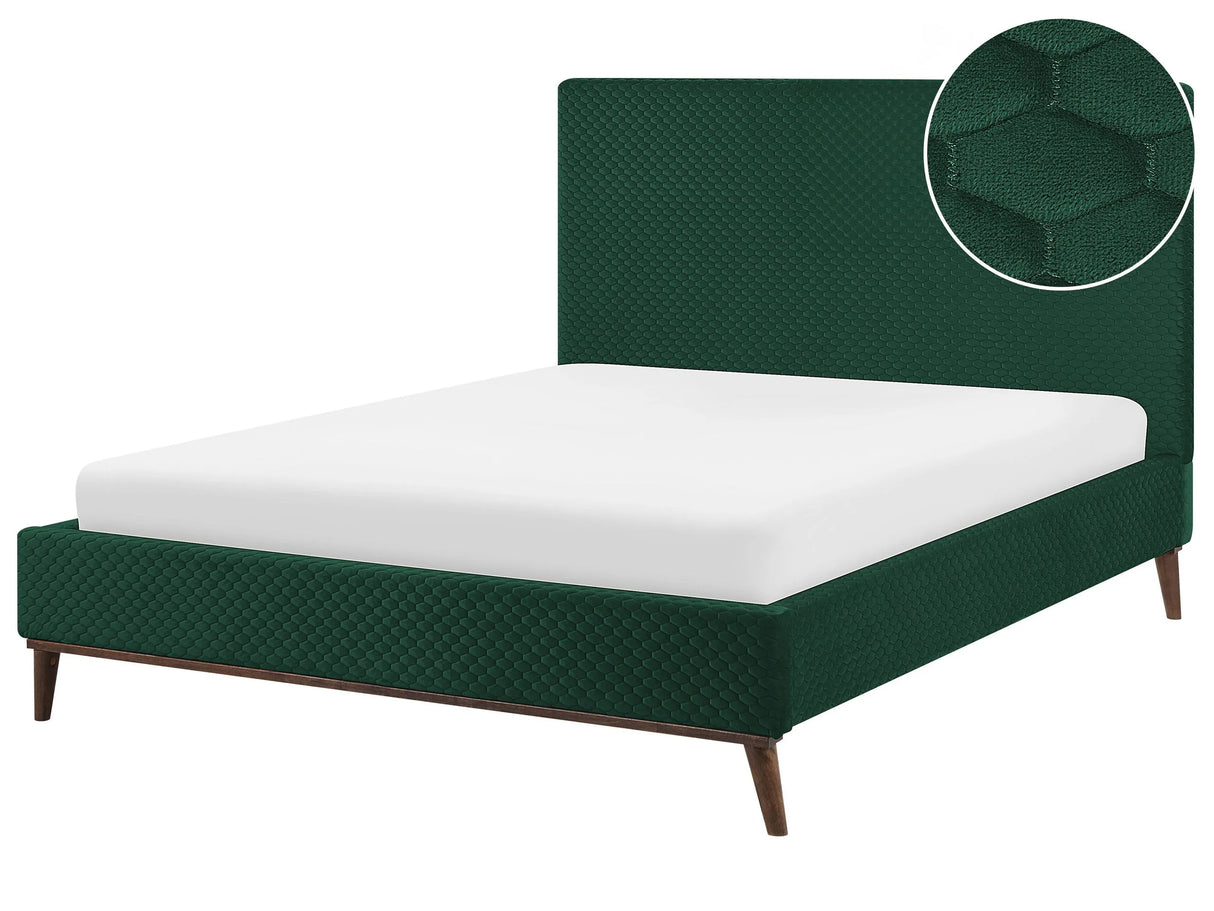 EU Double Bed Green Fabric 4ft6 Upholstered Frame Honeycomb Quilted Beliani