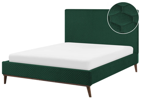 EU Double Bed Green Fabric 4ft6 Upholstered Frame Honeycomb Quilted Beliani