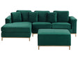 Corner Sofa Green Velvet Upholstered with Ottoman L-shaped Right Hand Orientation Beliani