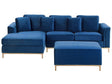 Corner Sofa Blue Velvet Upholstered with Ottoman L-shaped Right Hand Orientation Beliani