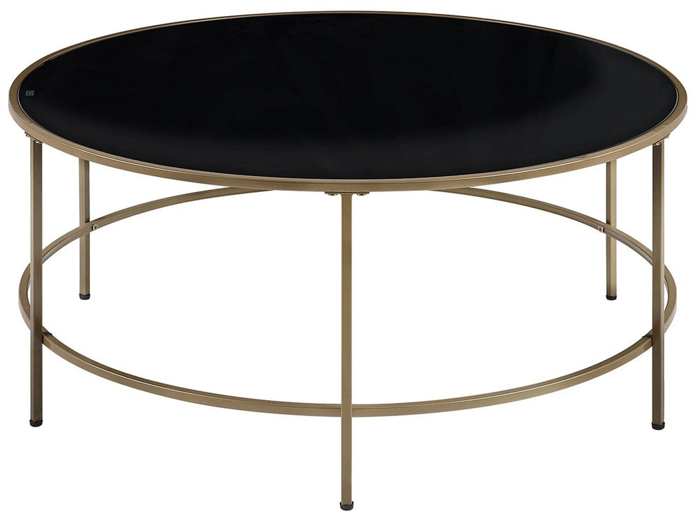 Coffee Table Black Glass Top Gold Metal Frame Round  88 cm Modern Glam Design Beliani