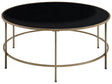 Coffee Table Black Glass Top Gold Metal Frame Round  88 cm Modern Glam Design Beliani