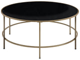 Coffee Table Black Glass Top Gold Metal Frame Round  88 cm Modern Glam Design Beliani