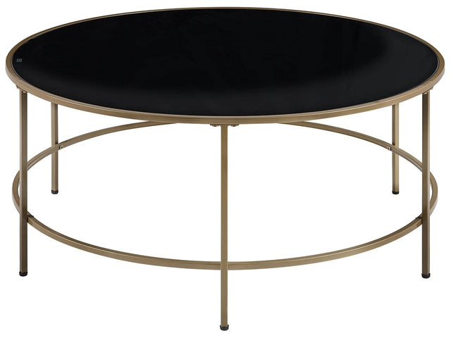 Coffee Table Black Glass Top Gold Metal Frame Round  88 cm Modern Glam Design Beliani