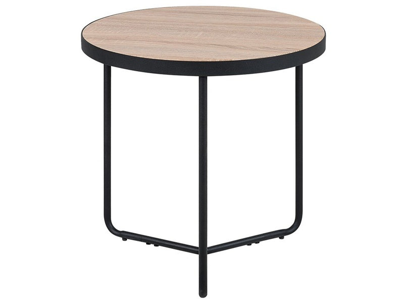 Coffee Table Light Wood Tabletop Black Metal Legs Round Medium 50 x 50 x 50 cm Living Room Furniture  Beliani