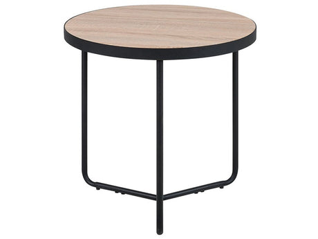 Coffee Table Light Wood Tabletop Black Metal Legs Round Medium 50 x 50 x 50 cm Living Room Furniture  Beliani