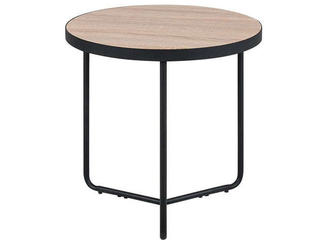 Coffee Table Light Wood Tabletop Black Metal Legs Round Medium 50 x 50 x 50 cm Living Room Furniture  Beliani