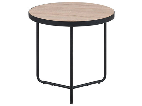 Coffee Table Light Wood Tabletop Black Metal Legs Round Medium 50 x 50 x 50 cm Living Room Furniture  Beliani