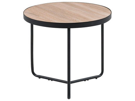 Coffee Table Light Wood Tabletop Black Metal Legs Round Small 50 x 50 x 42 cm Living Room Furniture  Beliani