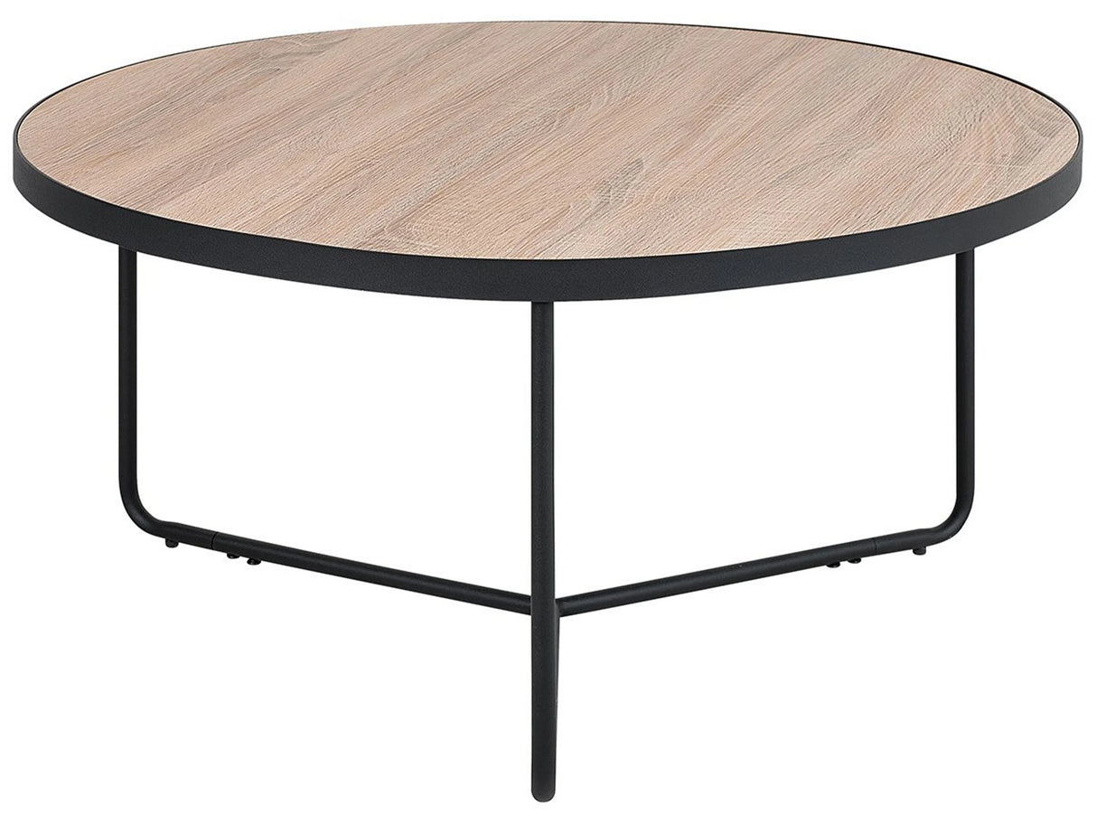 Coffee Table Light Wood Tabletop Black Metal Legs Round Large  80 cm Living Room Furniture Beliani